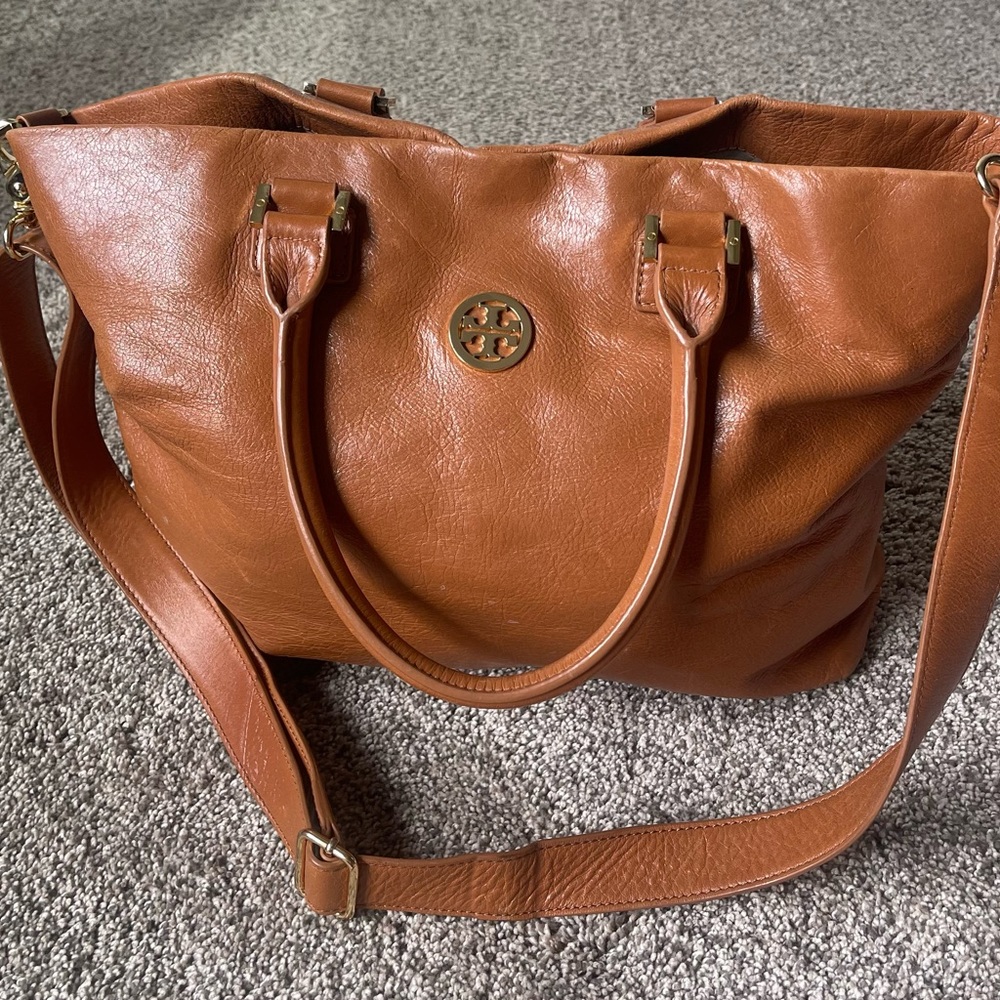 Tory Burch Brown Leather Tote with Gold Hardware